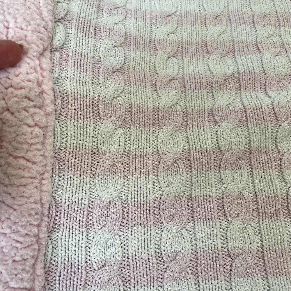 Circo Pink Cable Knit Baby Blanket Striped Sweater Sherpa Lovey White Limited